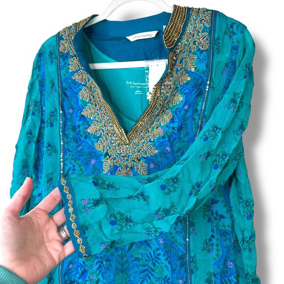 Soft Surroundings NWT Meridian Blue Embellished Bronte Kaftan Tunic & Tank Top - Picture 5 of 10